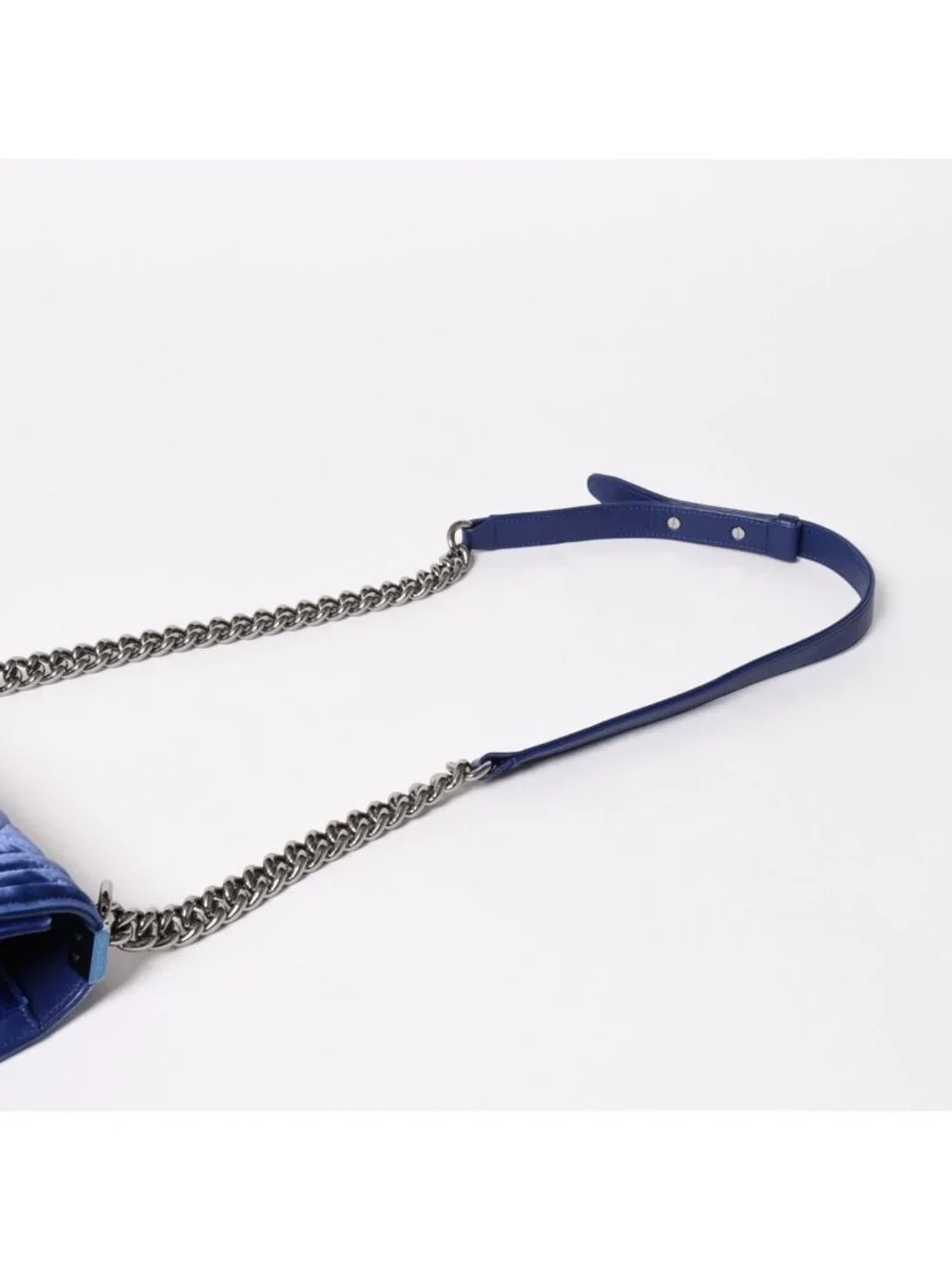 Chanel Boy Chain Shoulder Bag CC Logo Velvet Leather Blue
